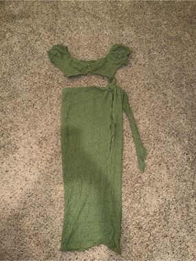 Green Two-Piece Smocked Maxi Dress with Tie Waist